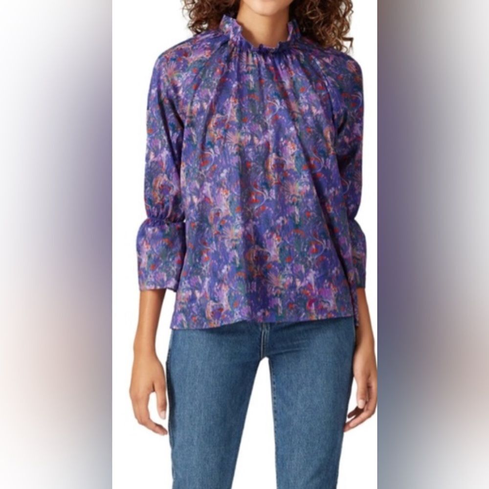 Cynthia Rowley Purple Floral Long Sleeve Eden Top Size Large